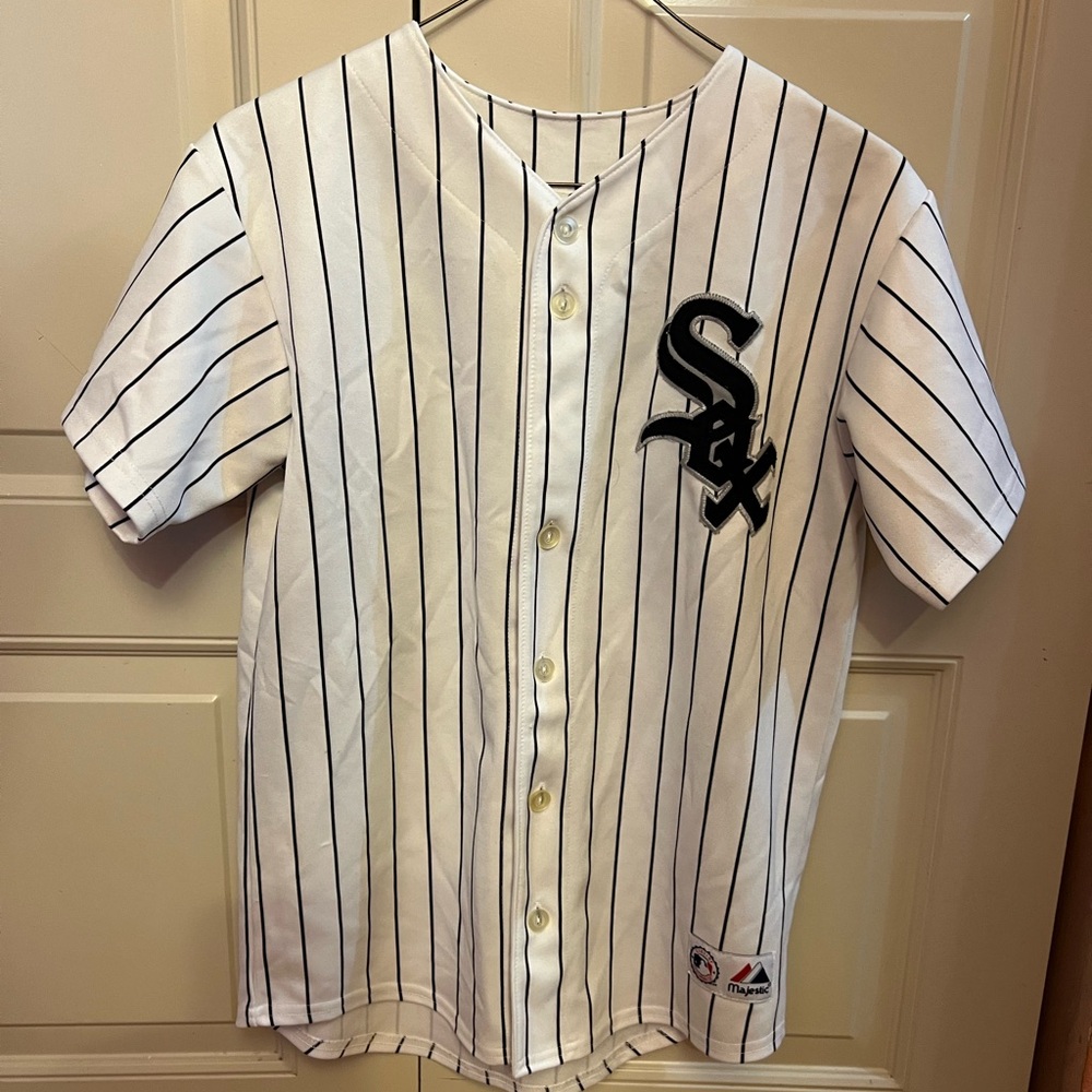 Majestic White and Black Striped Kids Jersey